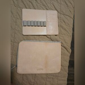 Galen leather Undyed writers zip bag